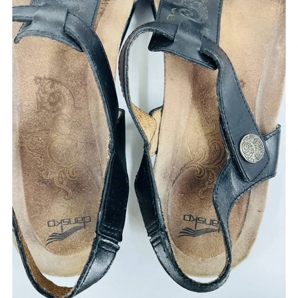 Dansko Pasha Black Tooled Leather Strappy Comfort Sandals Shoes EU 42 US 11